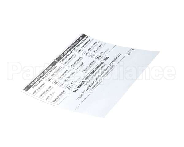 8837120 Apw Wyott Label, Orifice Size