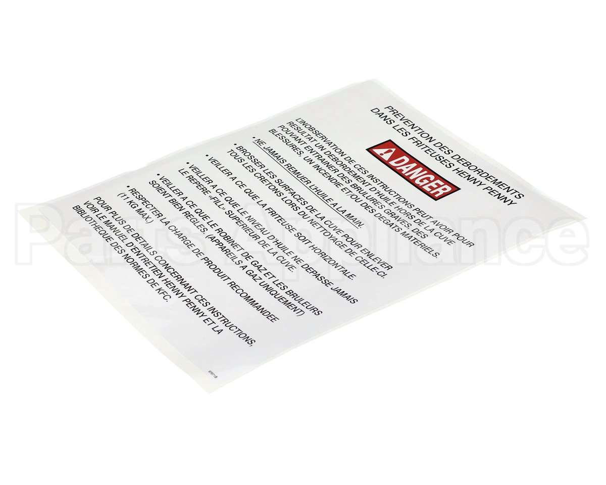 97071 Henny Penny Label-Boilover, Kfc,Fre