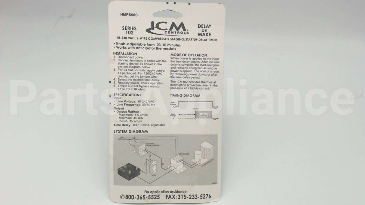 ICM102 ICM Controls .1-600Secdelayonmaketimer