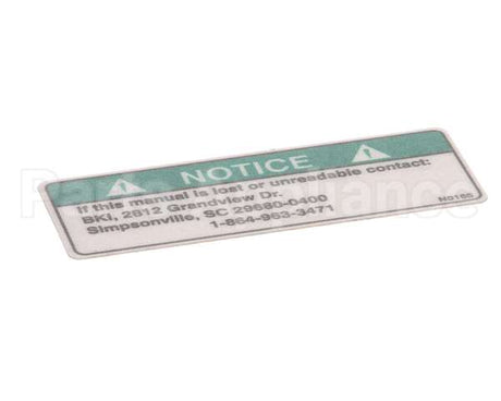 N0165 Bki Decal, Notice Lost Manual
