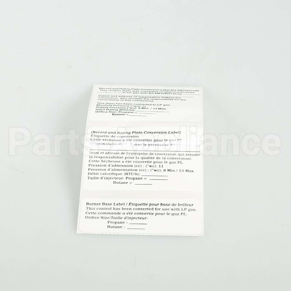 W10402145 Whirlpool Lp Gas Con