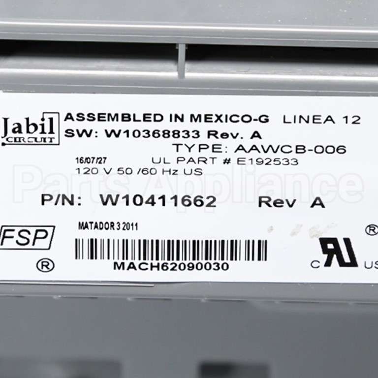 WPW10411662 Whirlpool Cntrl-Elec